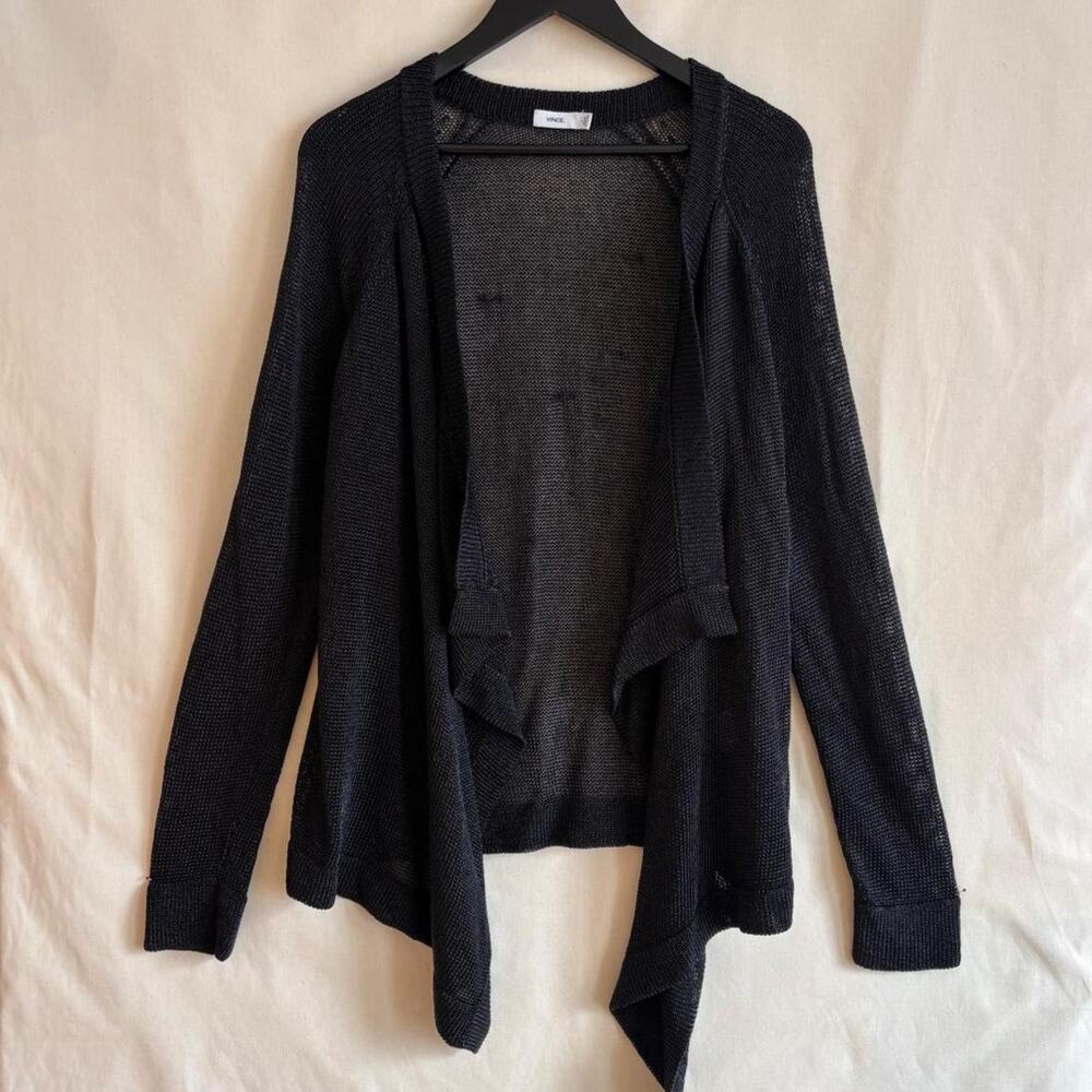 Vince VTG Y2K Black Metallic Mesh Waterfall Cardigan Goth - Size L